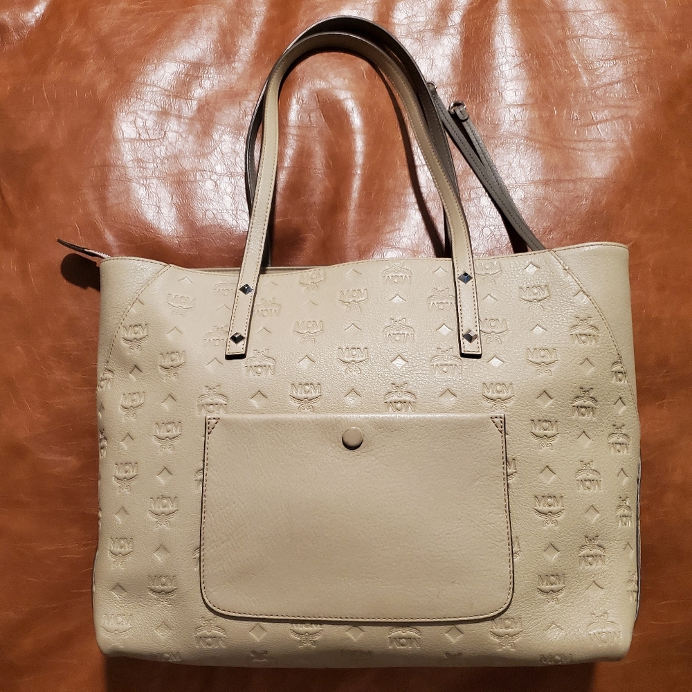 MCM Klara Medium Zip Beige Leather Tote